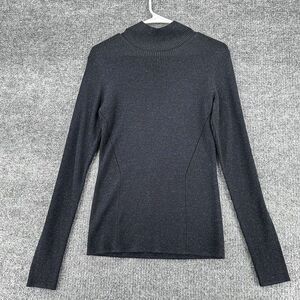 Diane Von Furstenberg Sweater Womens Medium Tess Metallic Blue Ribbed Wool Blend